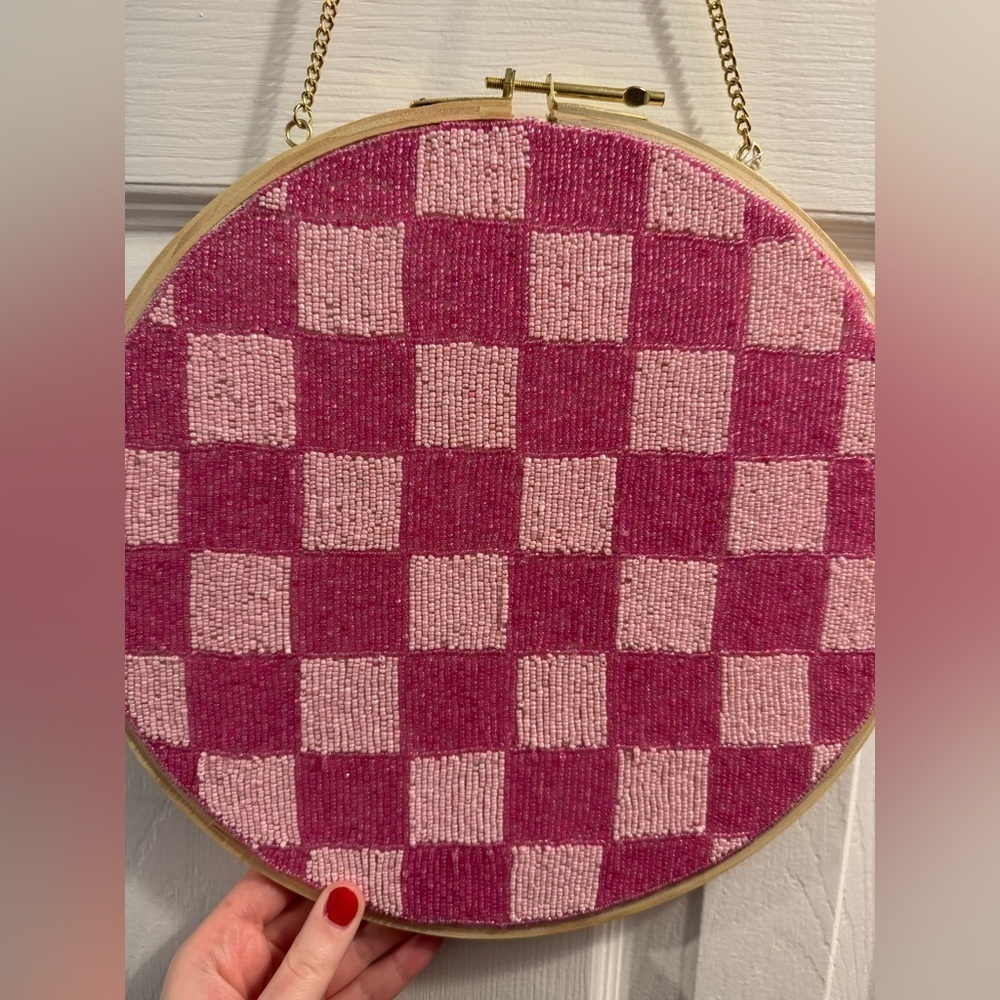 Hand Beaded Pink Checker Wall Decor - Picture 3 of 7